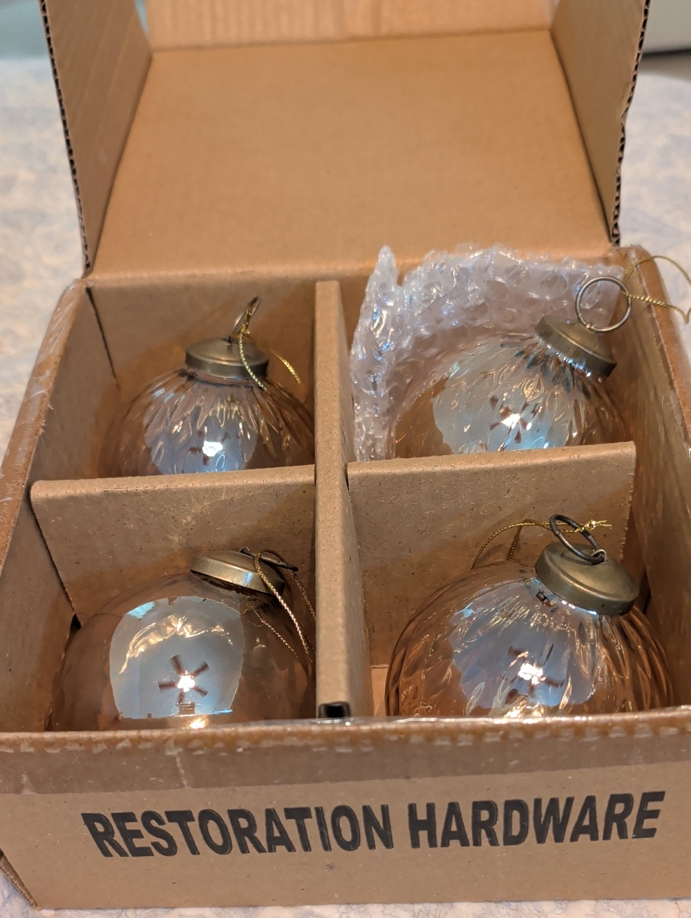 Restoration Hardware Champagne Glass Faceted Holiday Ornaments - Set of 4